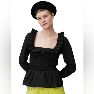 EUC! Ganni Black Ruffled & Ruched Women's Top, Size 36/4